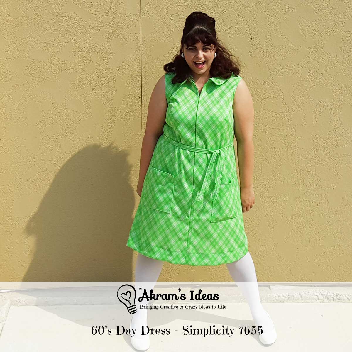 Review of my latest #vintagepledge pattern Simplicity 7655, which I made a fashionable 60’s day dress from vintage green plaid polyester.