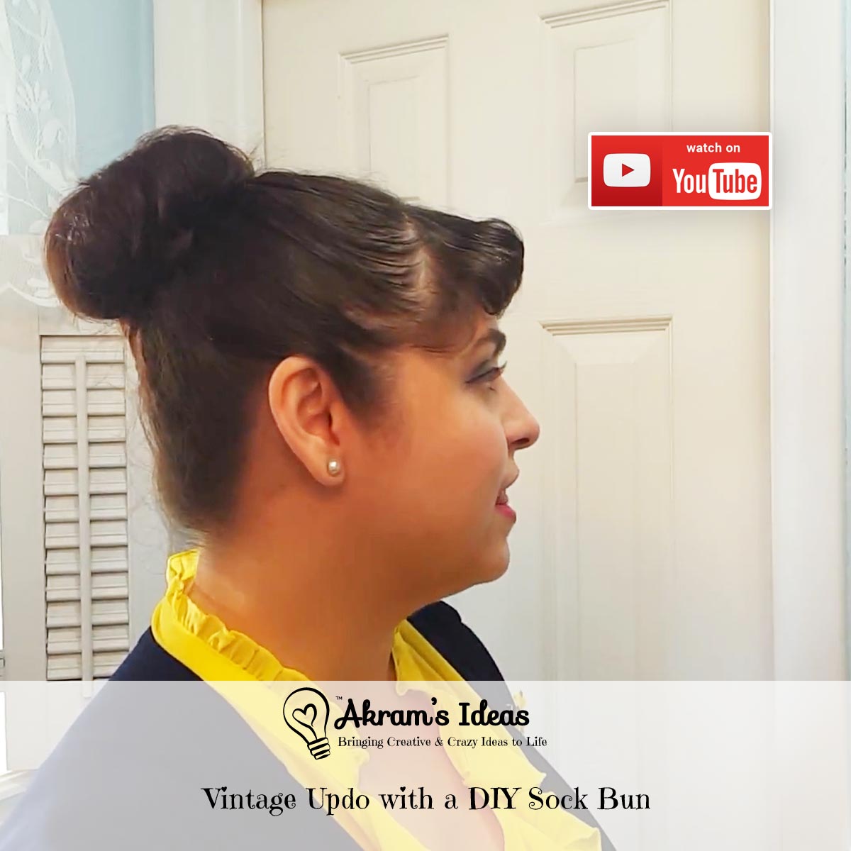 How-to video for creating your own DIY sock bun and style a classic vintage updo bun hair style.