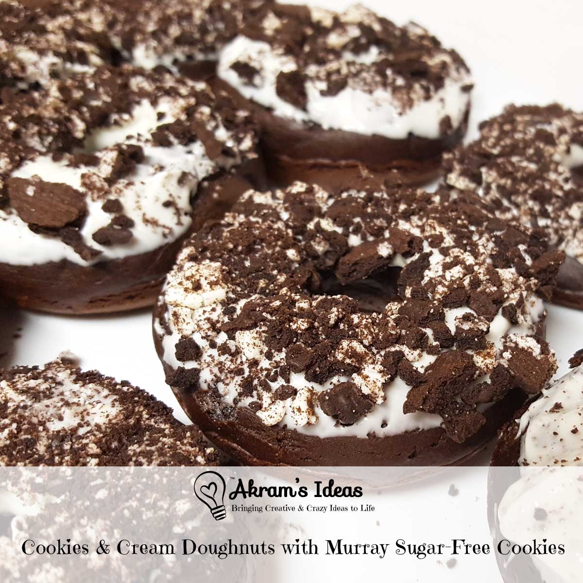 Recipe for homemade cookies & cream doughnuts featuring sugar free Murray chocolate sandwich cookies and chocolate Lactaid milk.