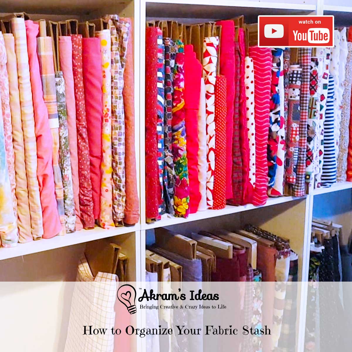 Learn how to organize your fabric stash using a few bookcases and free cardboard.
