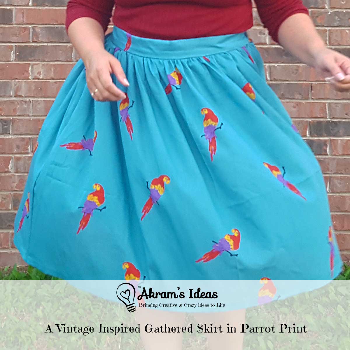 A Vintage Inspired Gathered Skirt in Parrot Print