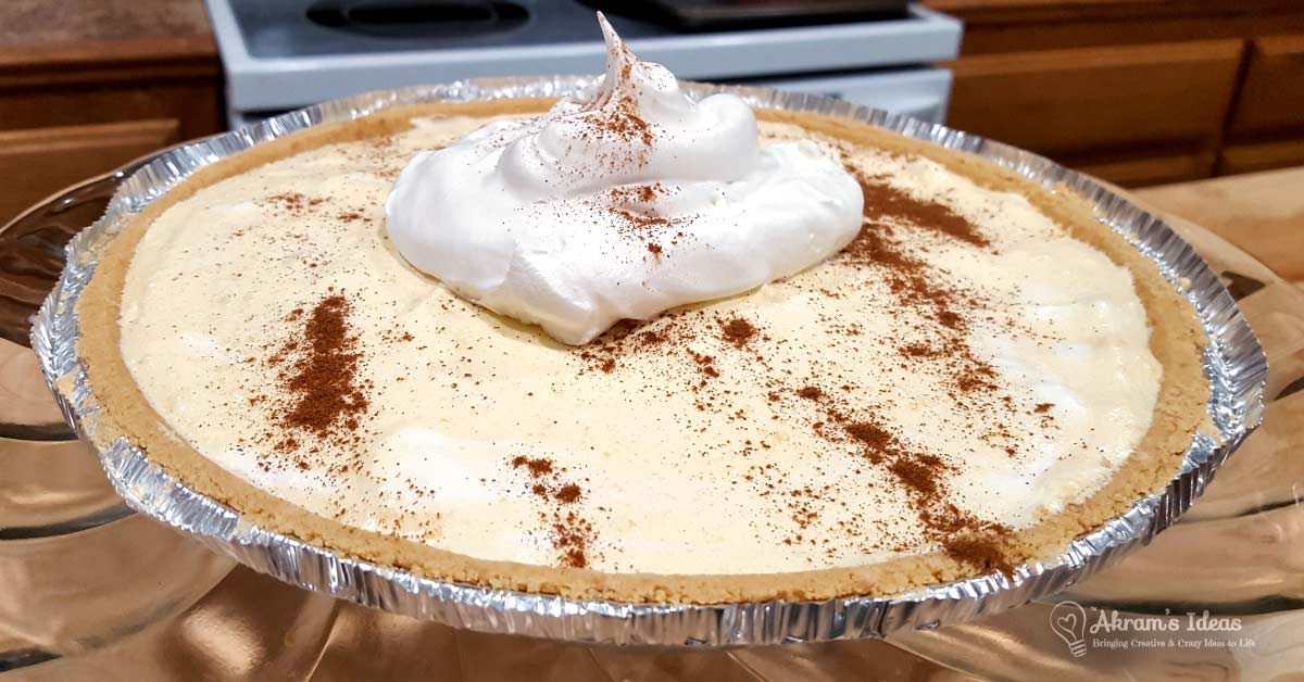 Recipe for a rich and creamy no-bake eggnog pie with only 4 ingredients, that makes for a quick and easy holiday make.
