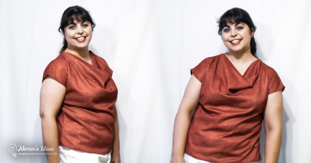 Showing off two of my latest blouses, made with the Pomegranate Top pattern using a stretch polyester, featuring a cowl neck and kimono sleeves. A great top for spring and summer.